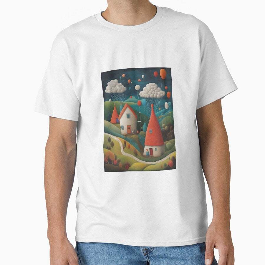 Cotton spun clouds and village scene by WildLadyWood