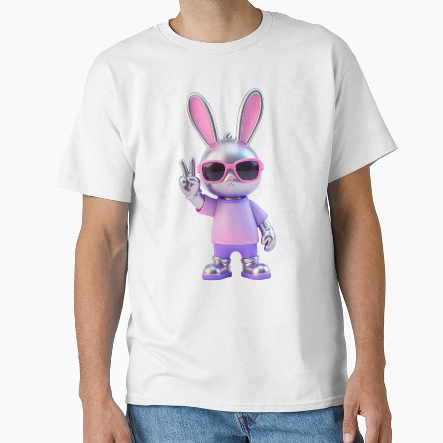 Cool Bunny in Sunglasses Peace Sign Retro Y2K Easter Vibes by Artycom