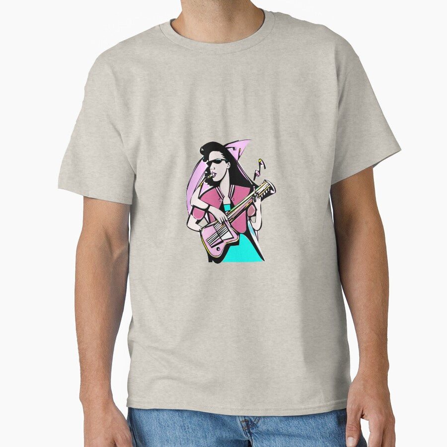 "The Guitar-Playing Woman in a Pink Blouse and Emerald Dress" by FunnyShopGirl