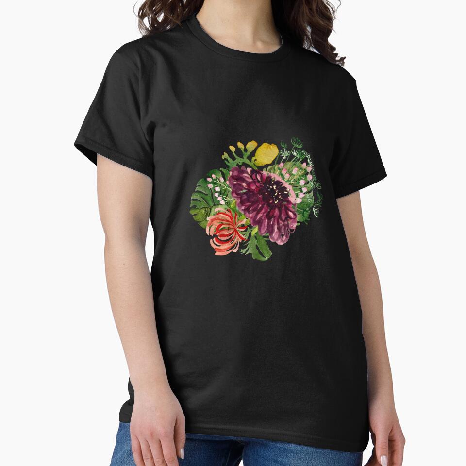 Dahlia palm leaf chrysanthemum cute a watercolor black by Yana Mustafina | Boho Soulful Designs