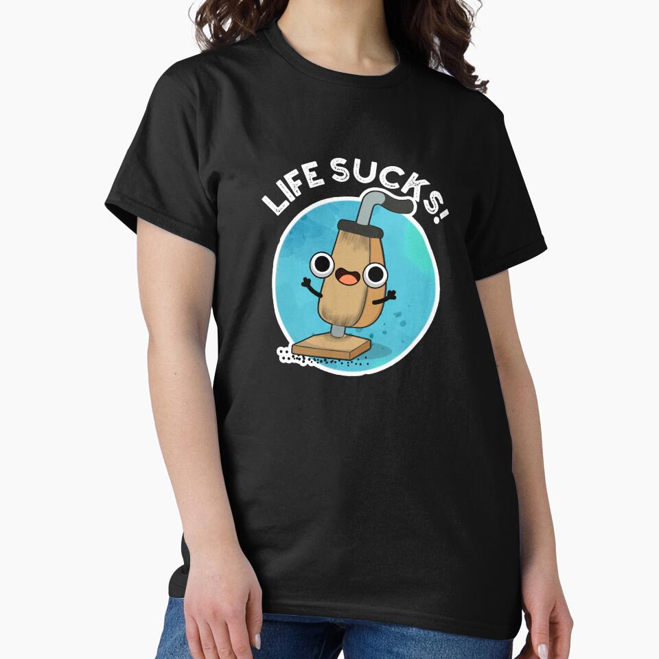 Life Sucks Funny Vacuum Cleaner Pun (Dark BG) by punnybone