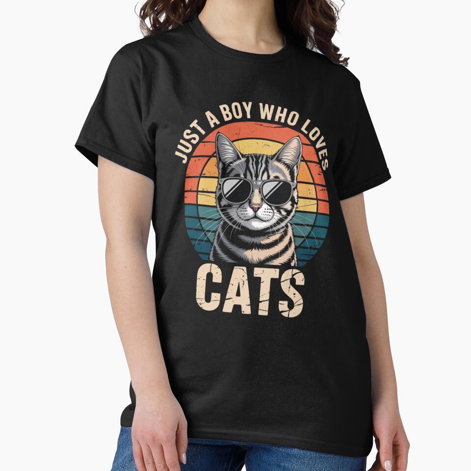 Just A Boy Who Loves Cats Cool Cat Design by Gogetgiggles