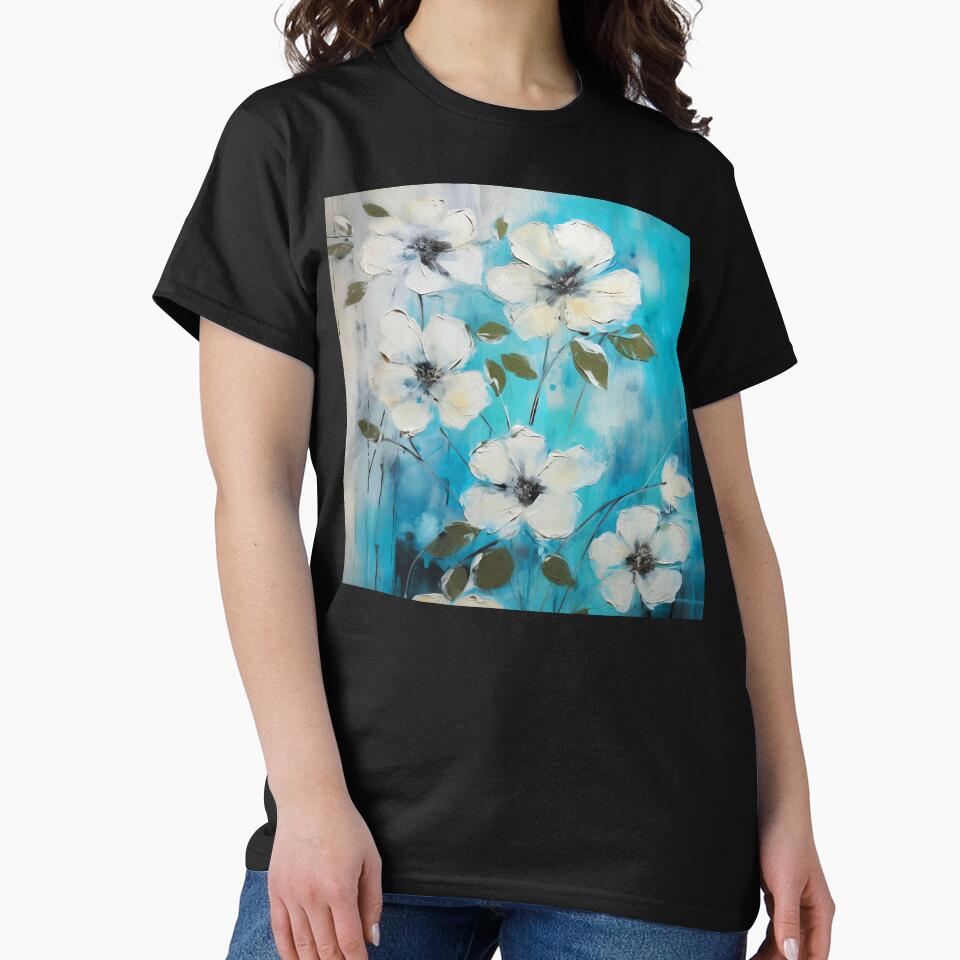 Grunge White Flowers On Sky Blue Digital Art by DEC02