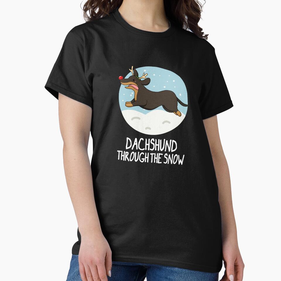 Dachshund Through The Snow Funny Christmas Puns (Dark BG) by punnybone