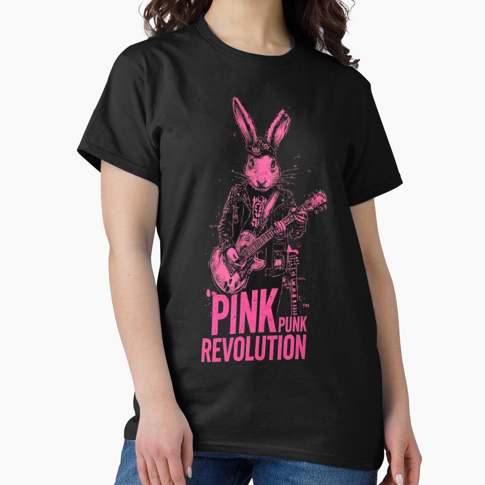 Pink Punk Revolution Bunny - Edgy Rock Rabbit Guitar Design by PixelQ