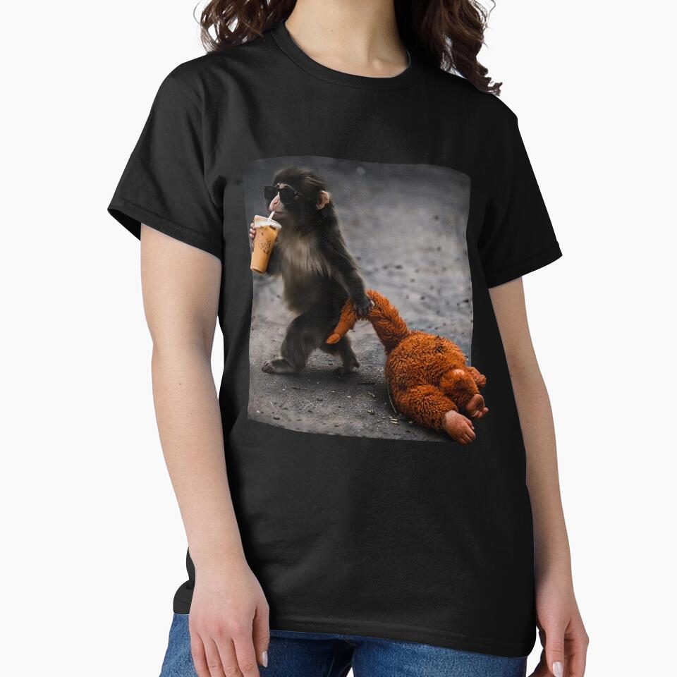 Baby Monkey Punch Drinking Iced Coffee, Animal Lover Gift, Trendy by Malosortin