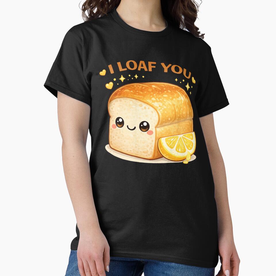 I Loaf You Cute Bread Pun Shirt by Papier Atelier Art