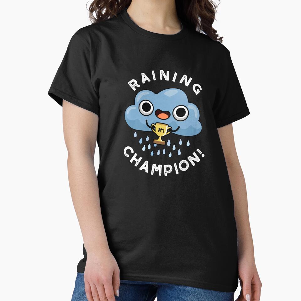 Raining Champ cute Weather Rain Cloud Pun (Dark BG) by punnybone