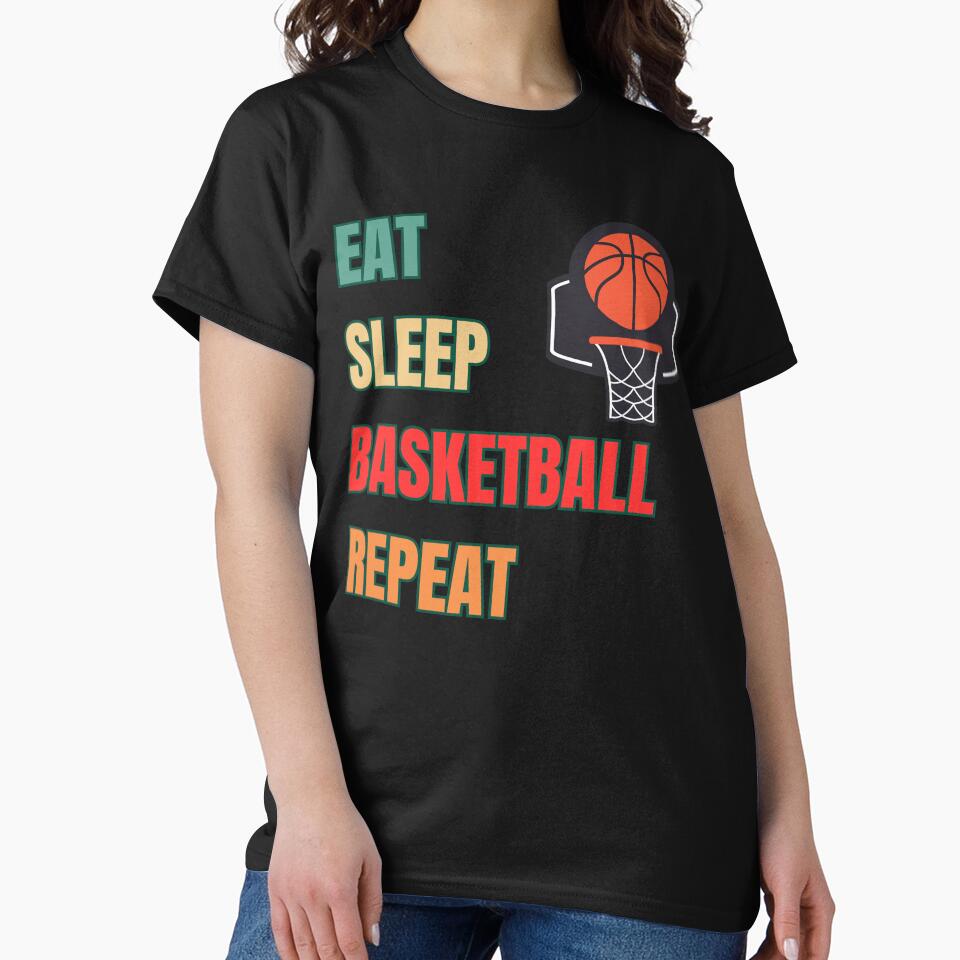 Eat Sleep Basketball Repeat – Daily Court Routine Minimalist Sports Tee by KapiPrint