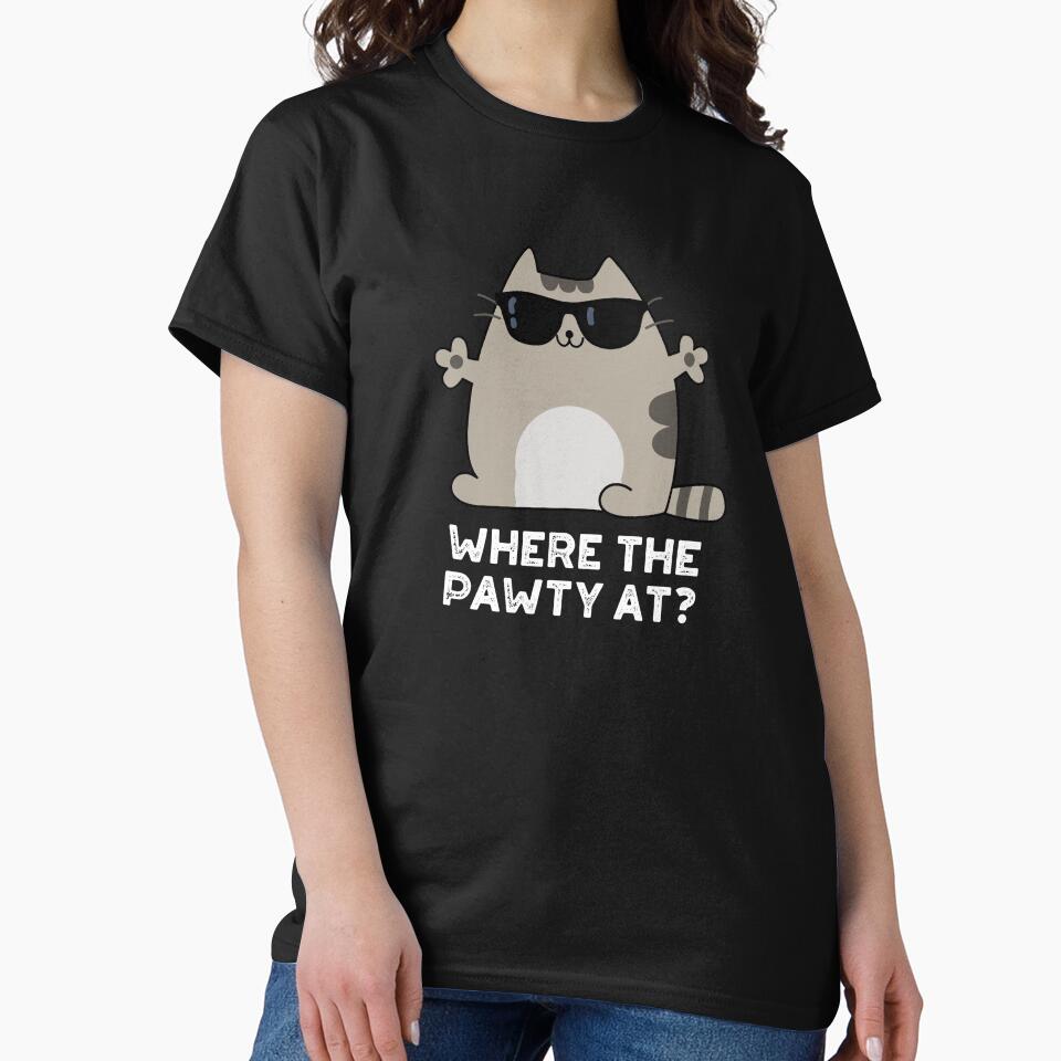 Where The Paw-ty At Funny Party Cat Pun (Dark BG) by punnybone