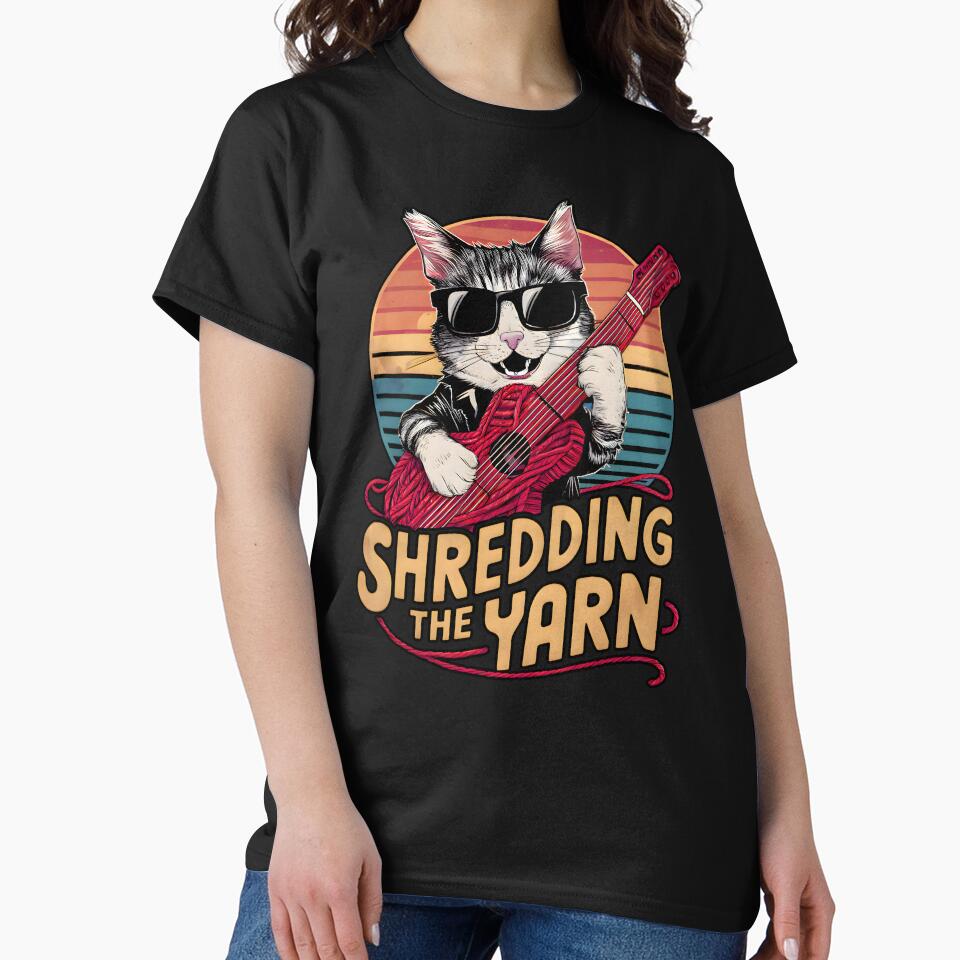 Shredding The Yarn Cat Guitar And Yarn Pun by ILOVEART247