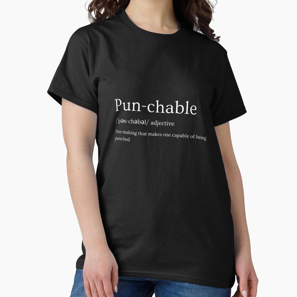 T-shit with Pun-chable definition in white text by HobbyAndHygge