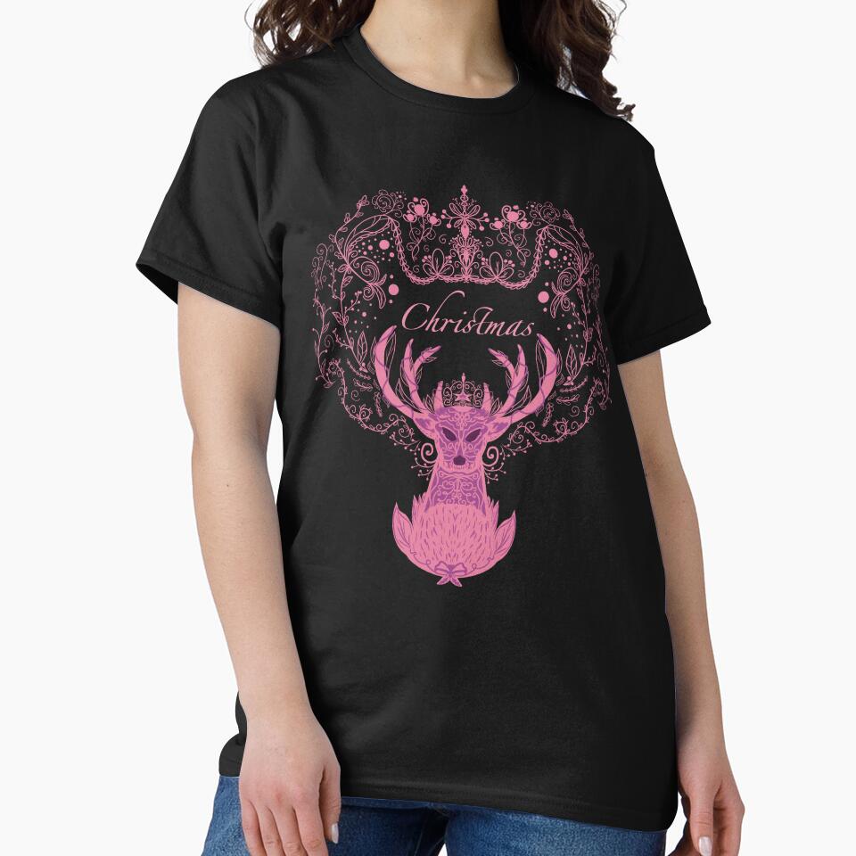 Pink Christmas deer by Xatutik.art