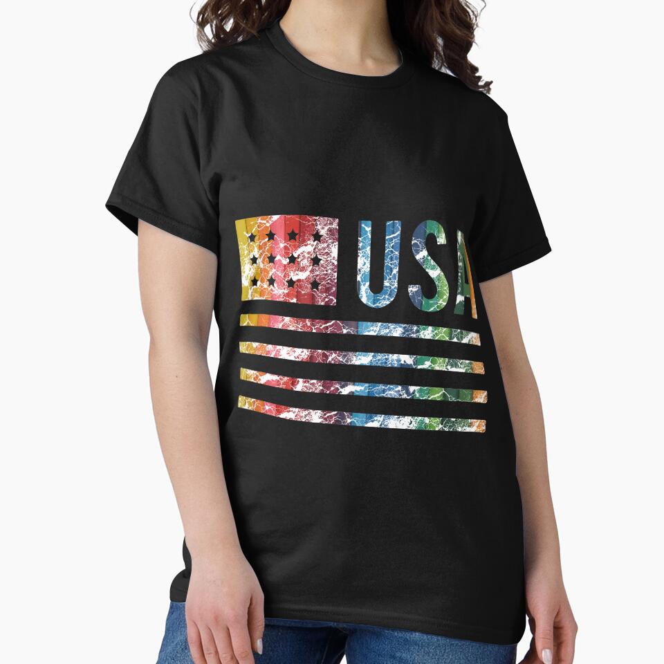 USA American Flag T-Shirt | Colorful Rainbow Design Tee by AllStarMerch