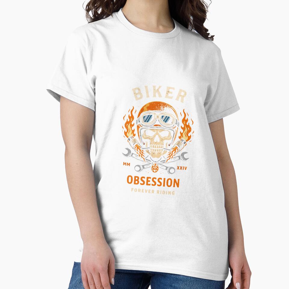 Biker Obsession Motorcycle T-Shirt by Matinez Pink