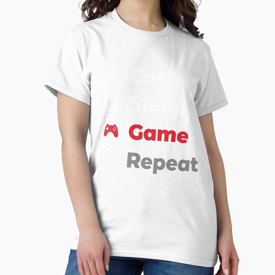 Gaming T-Shirt – Eat Sleep Game Repeat Organic Cotton Unisex Gamer Tee by OlyvieArt