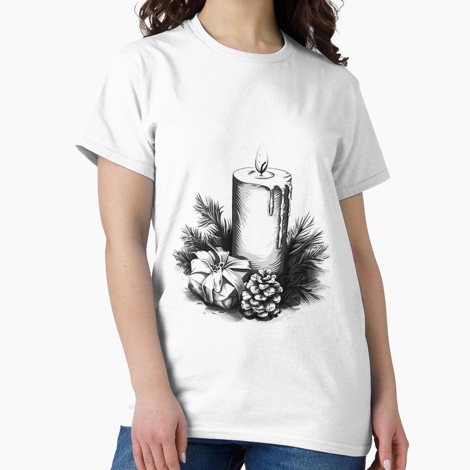 Christmas Candle with Pinecone and Gift – Classic Holiday Illustration by inkoutninja