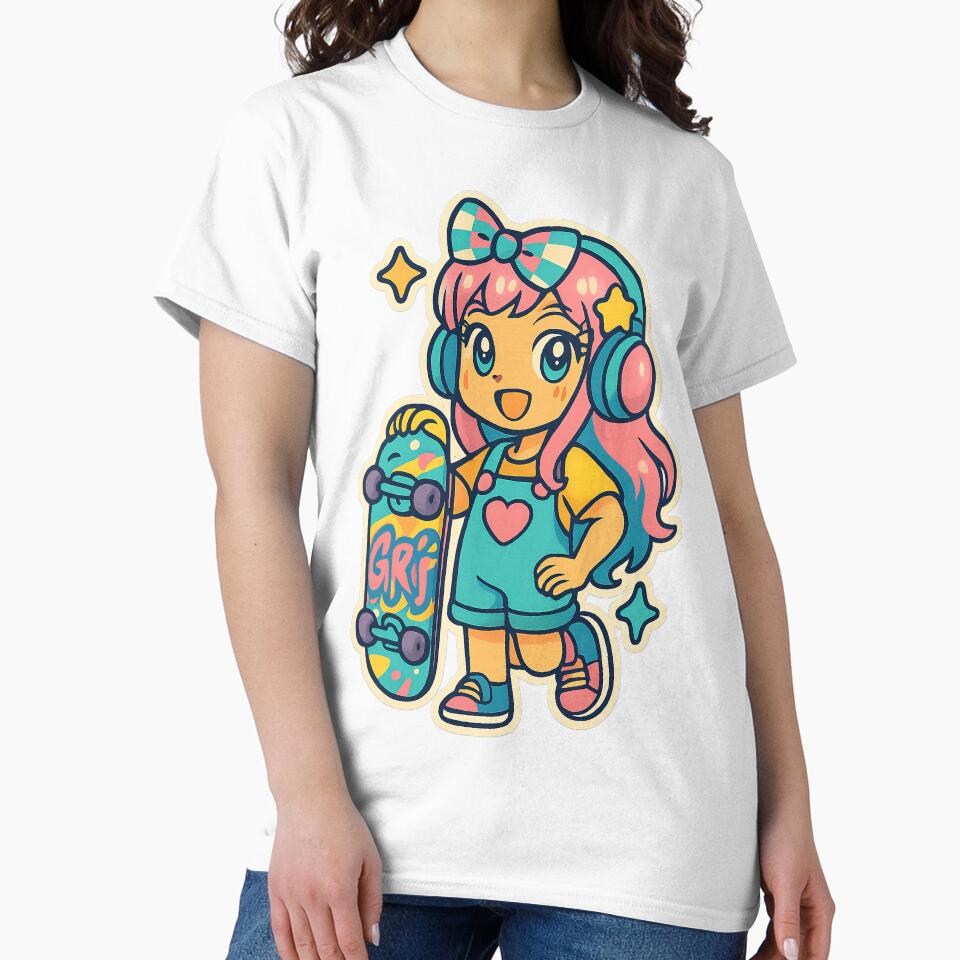 Kawaii Anime Girl, Y2K Aesthetic, Skateboarding by graphic-genie