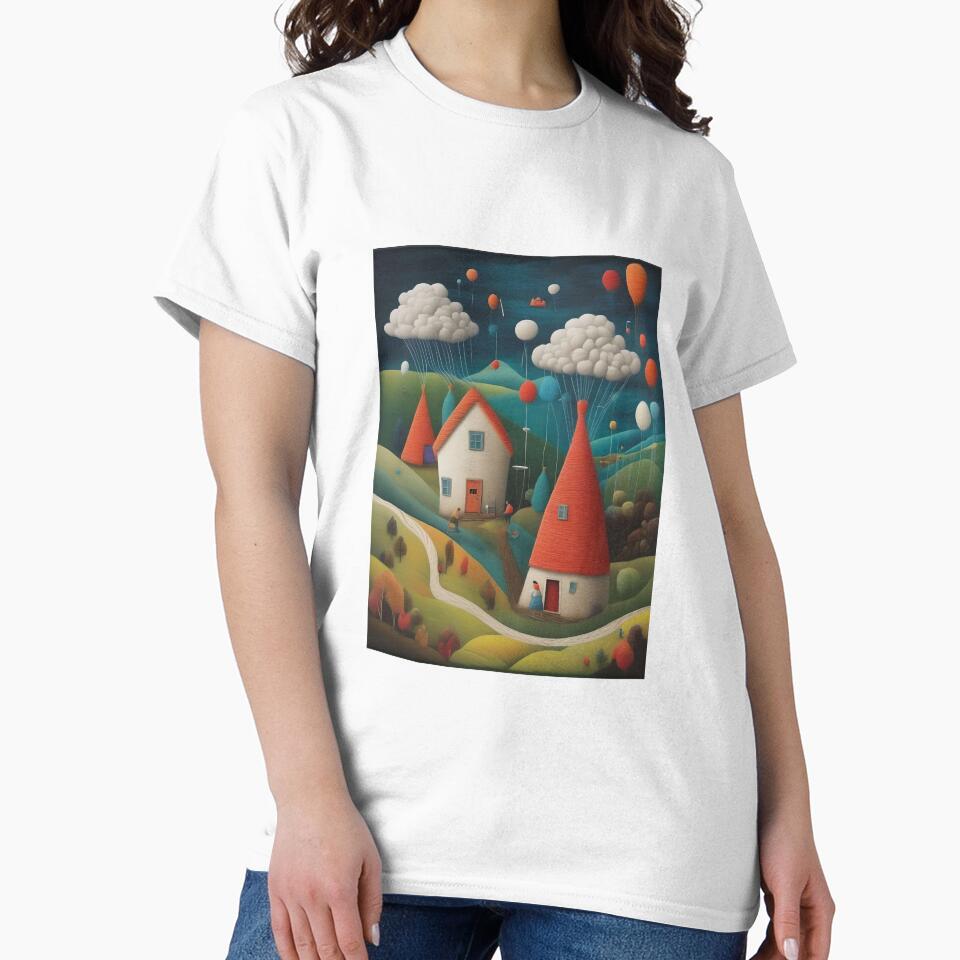 Cotton spun clouds and village scene by WildLadyWood