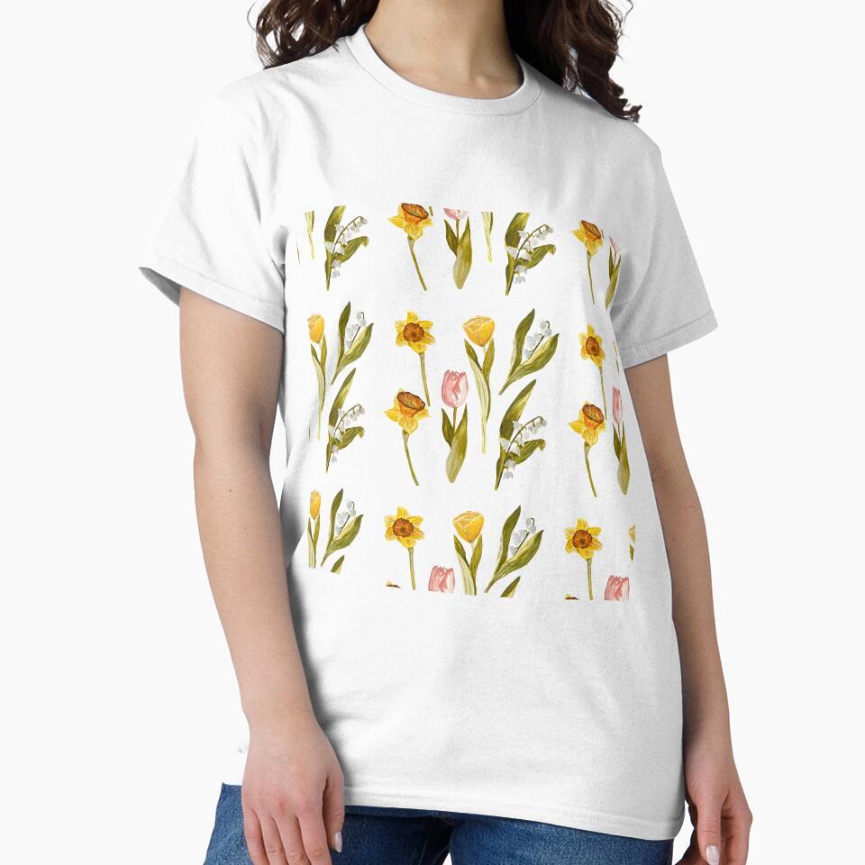 Daffodil tulip snowdrop Easter a seamless pattern by Yana Mustafina | Boho Soulful Designs