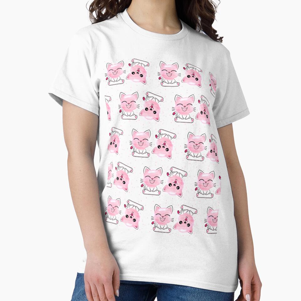 Happy Cat Sweet Pink Watercolor Cotton Candy Pattern by PinkPandaDesign