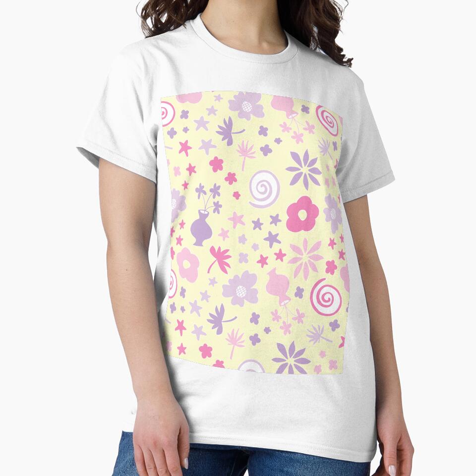 Pastel Pink and Pastel Yellow Lilac Purple Boho Flower Pattern Girls Room by blomastudios