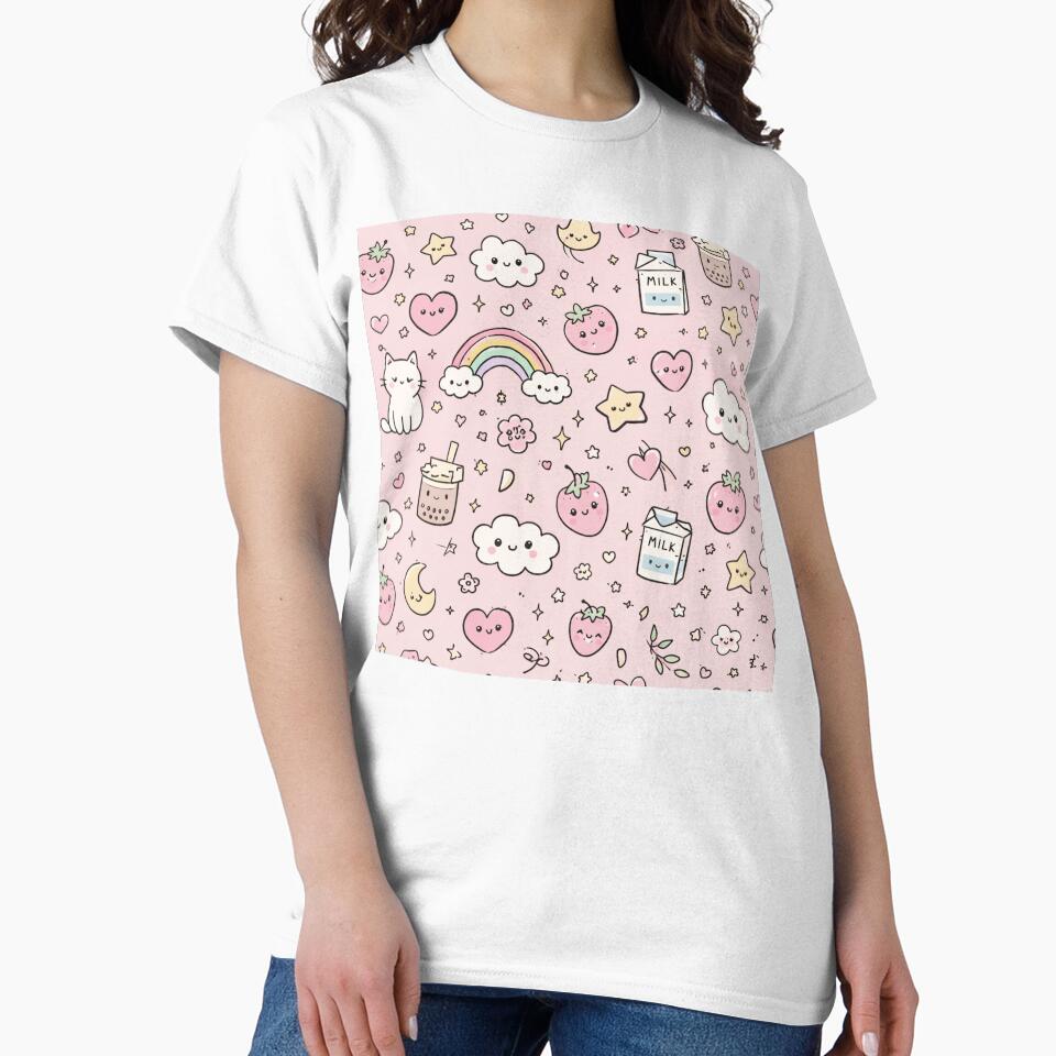 Kawaii Cute Pattern – Pastel Pink Kawaii Doodles Seamless Design by DrizzyV