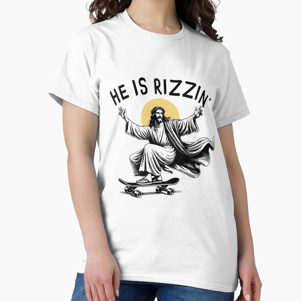He Is Rizzin’ - Funny Jesus Skateboarding Meme Vintage Christian Art, Funny christian, funny jesus, Jesus meme by YOBOHO11