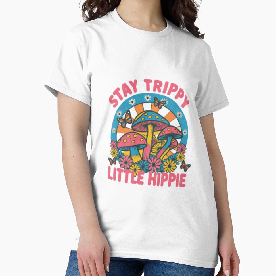 Stay Trippy Little Hippie — Retro Mushroom and Butterfly 70s Psychedelic Illustration by Colorful-Garden