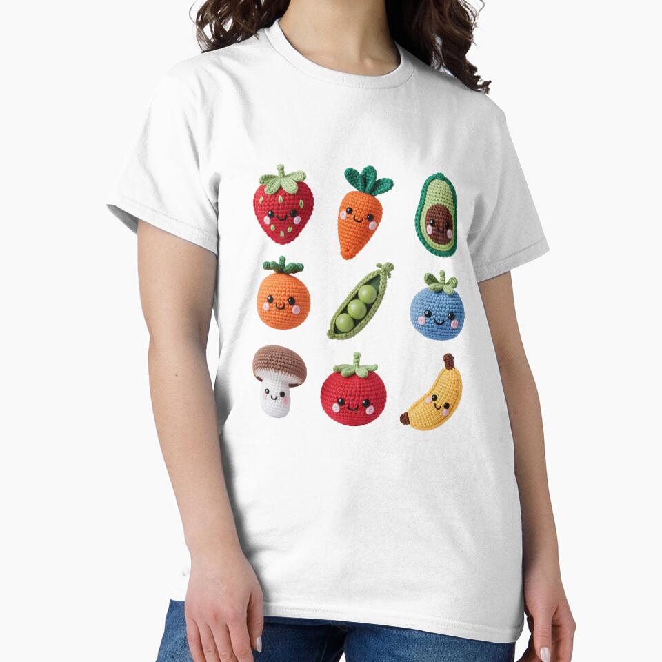 Kawaii Crochet Fruits and Vegetables Grid Design by NavigatorStreet