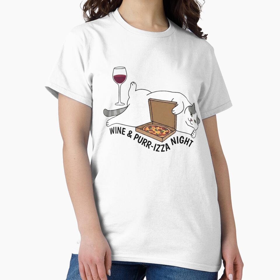 Wine & Purr-izza Night – Funny Cat Wine Pizza Design by aiqdelicia
