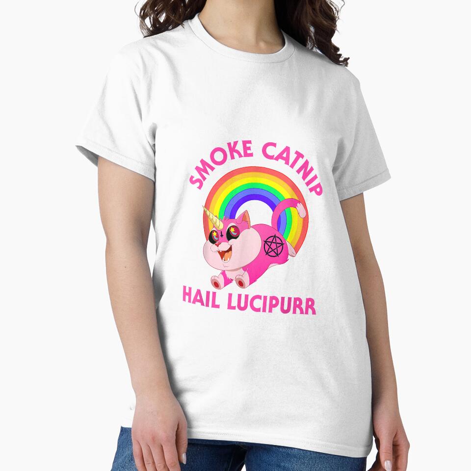 Smoke Catnip Hail Lucipurr, Funny Satan Cat Unicorn Meme by KimHolleyn
