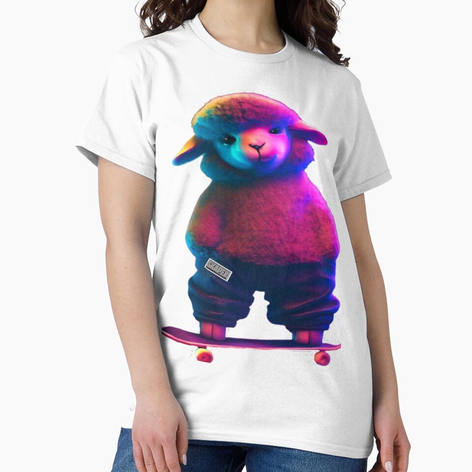 sheep on a skateboard with neon colors by SKAPER