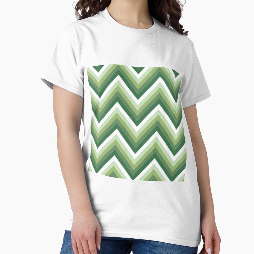 Shades of Green Abstract Zigzag Pattern. Geometrical Green White Zigzag by silviaol