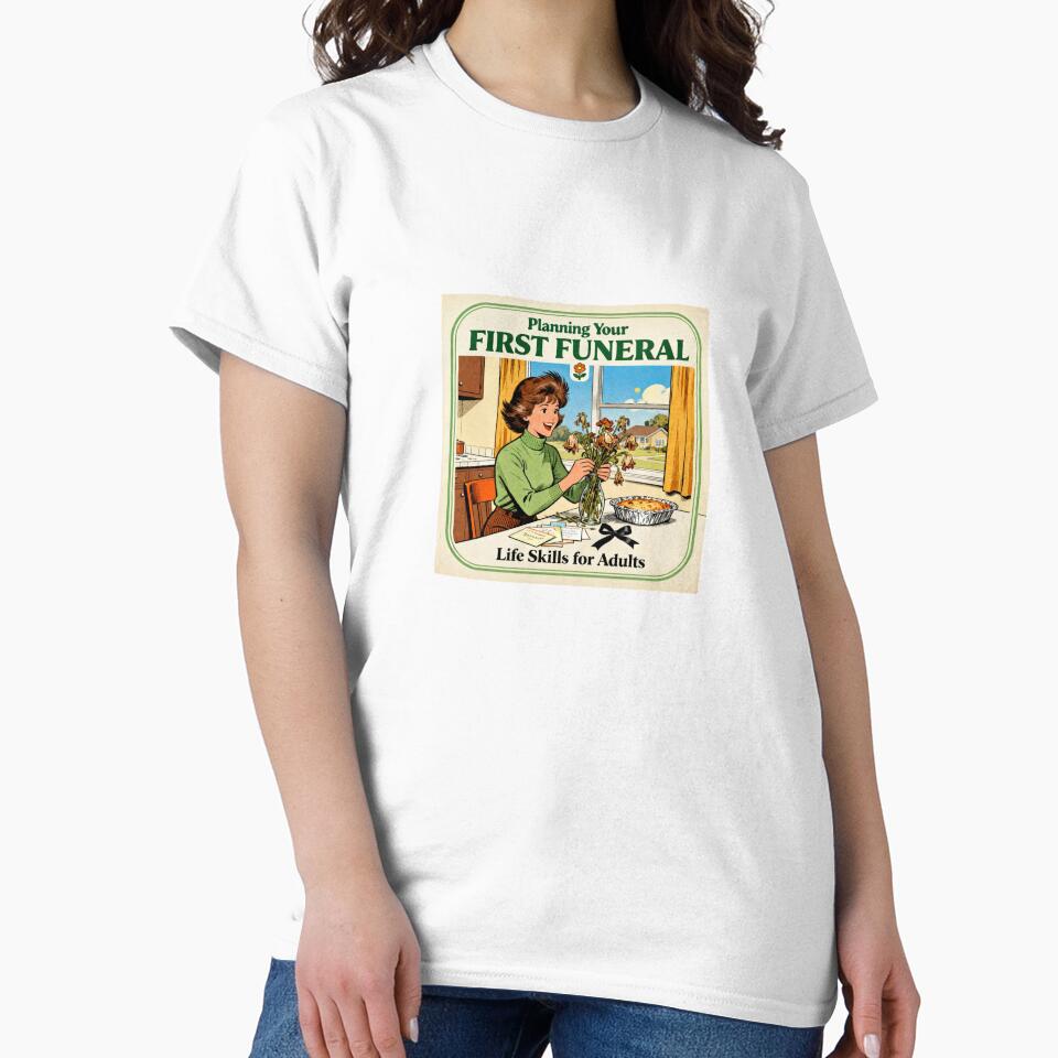 First Funeral Dark Humor - Retro 70s Parody Art by PictorialWhimsy