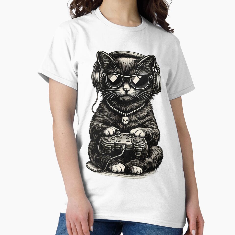 Gaming cat with headset - Vintage geek illustration by Hosharu Gaming
