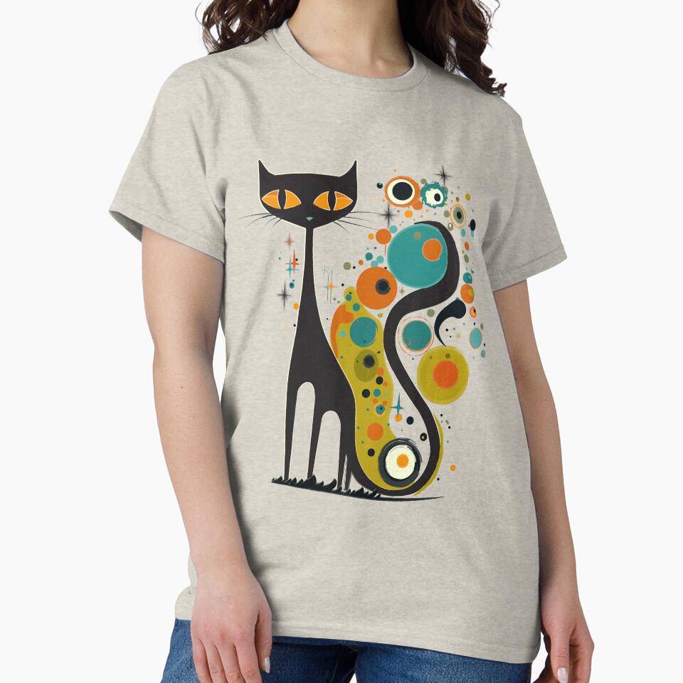 Mid Century Modern Atomic Cat, Retro Black Cat, MCM, Kandinsky Style by BrightStreet