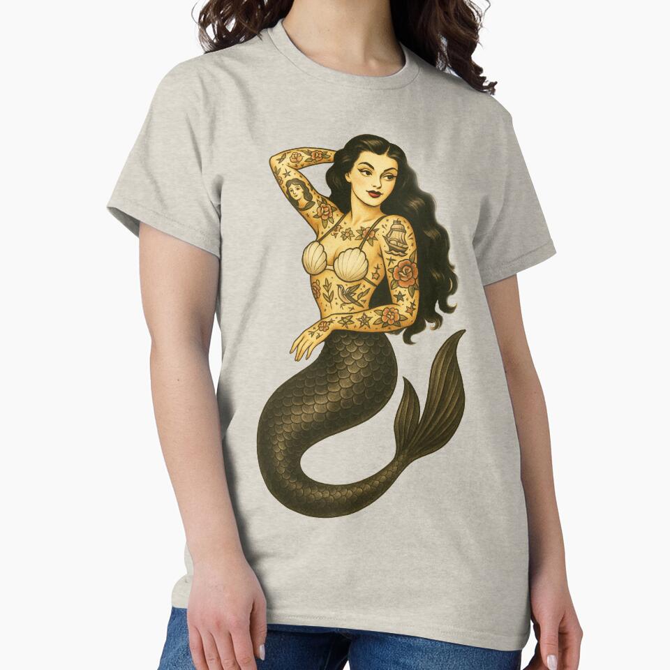 Vintage Retro Mermaid Pinup with Tattoos by Roberto Jaras Lira