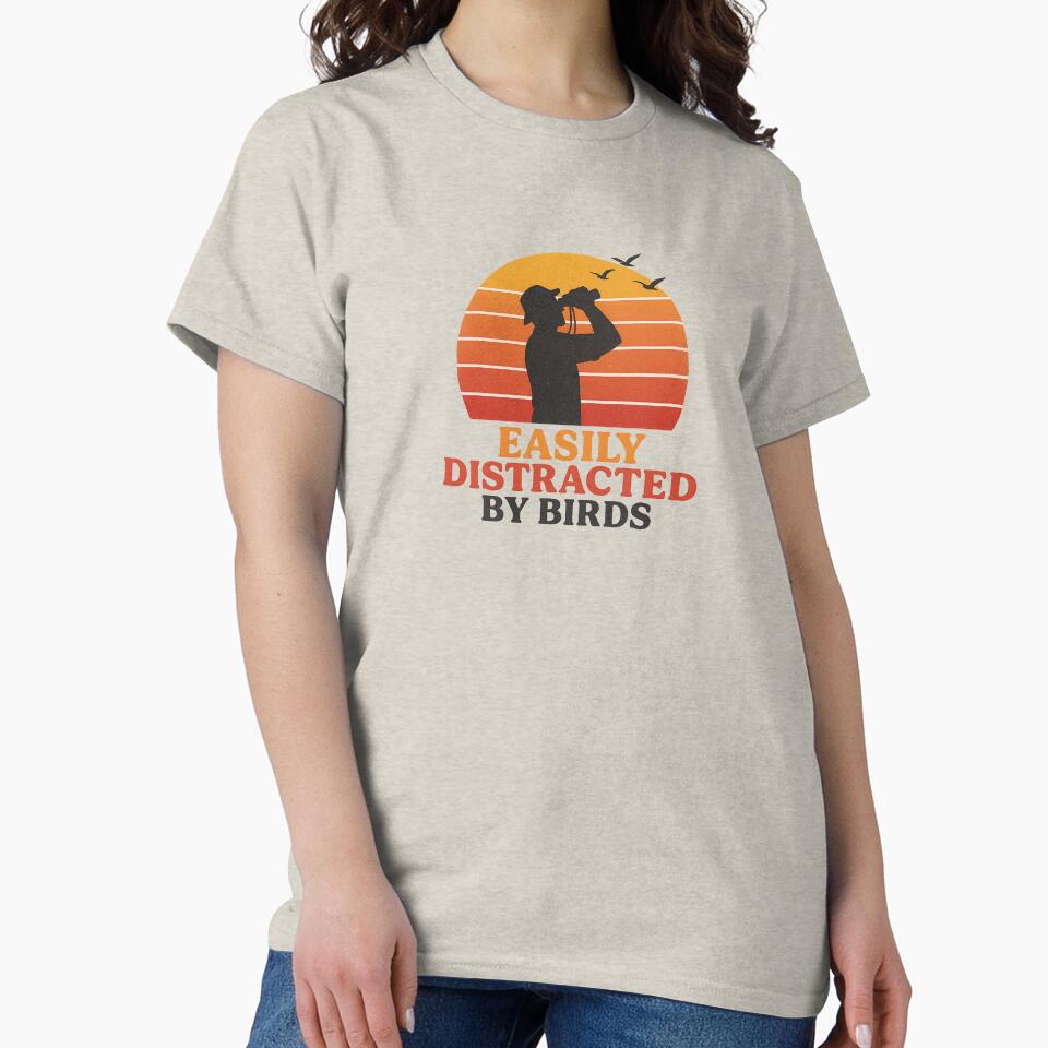 Easily Distracted by Birds – Retro Sunset Birdwatching Design by MarCinu Art