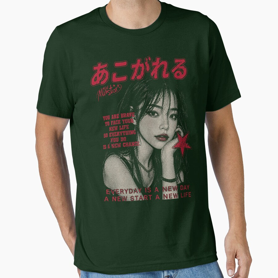 Y2K Anime Girl Vintage Streetwear T-Shirt | New Start Aesthetic Graphic Tee by samboxin
