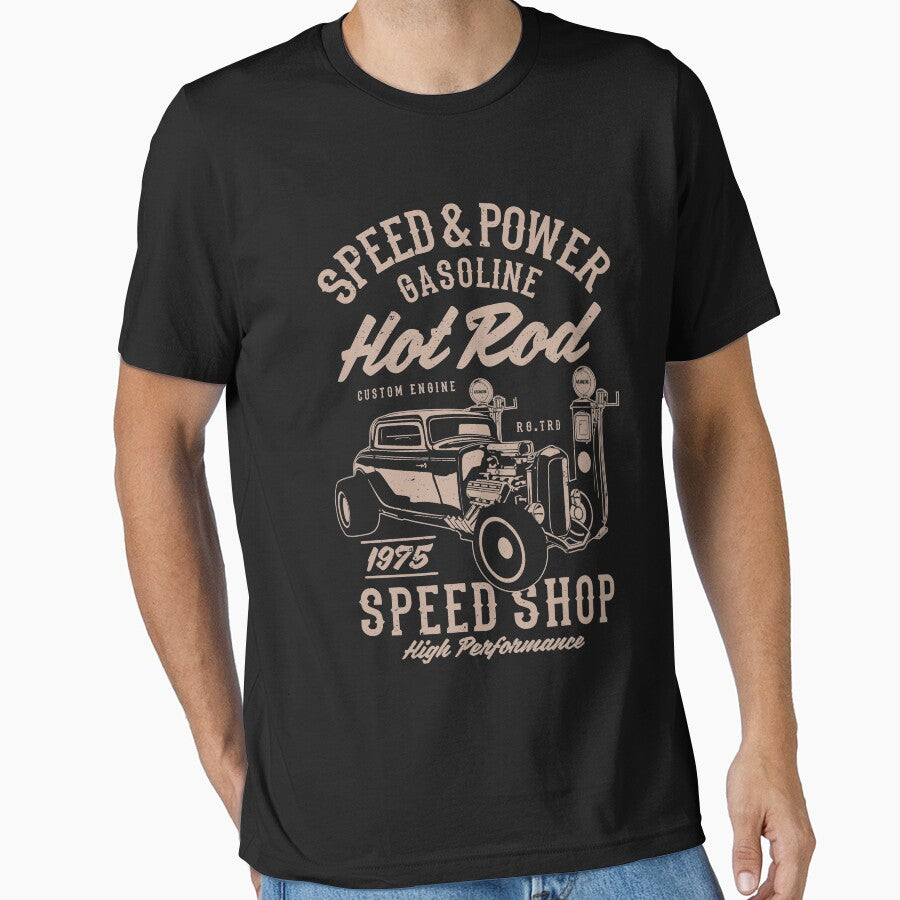 Speed And Power Gasoline Hot Rod Shop Shirt Vintage Illustration T-Shirt Great Gift for Cars Fan Unisex Short-Sleeve Jersey Tee by Panda Branda