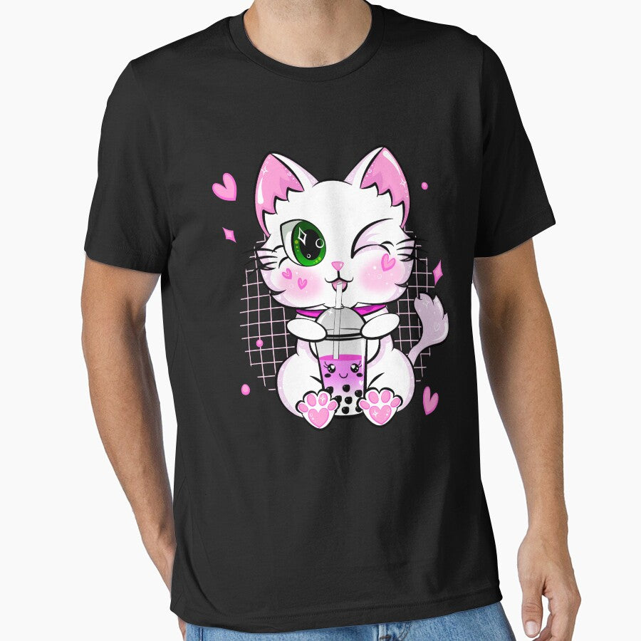 Kawaii Neko Cat Pink Japanese Bubble Tea Kitty Boba Drink by ZNOVANNA