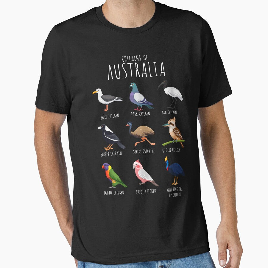 Chickens of Australia – Funny Australian birds with silly chicken names | Aussie Humour (on dark colours) by messy-nessie
