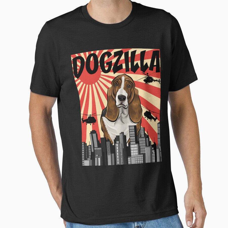 Funny Retro Japanese Dogzilla Basset Hound by Fair-Tees