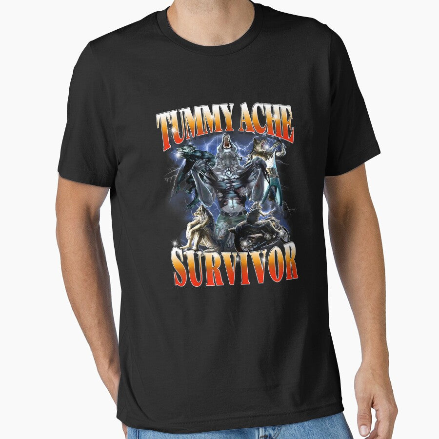 Tummy Ache Survivor Funny Alpha Wolf Meme for Men Women Kids by mjohnson9