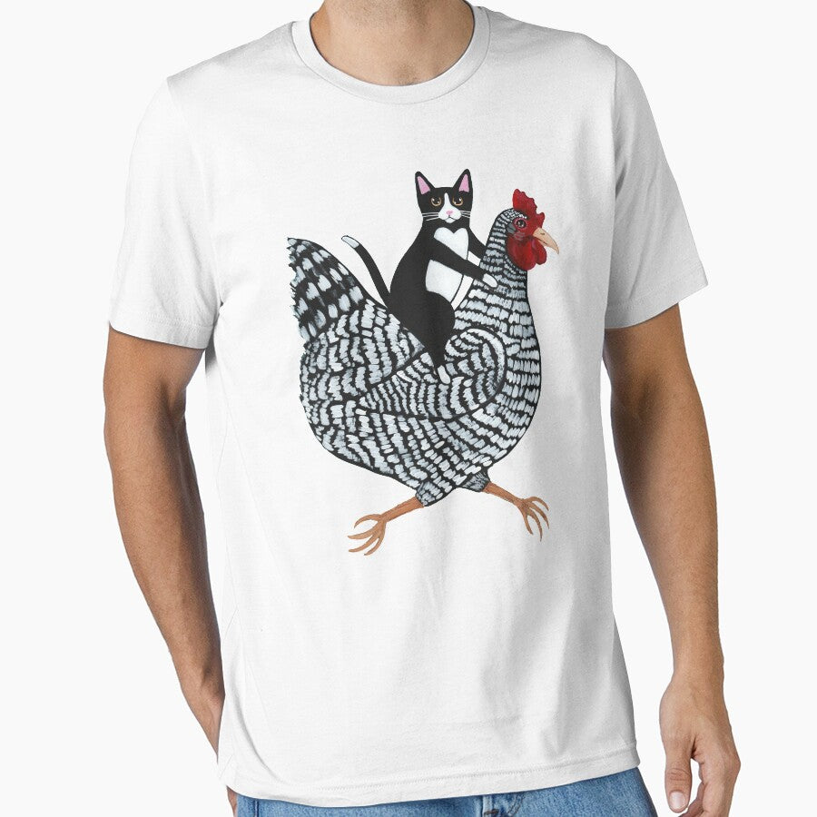 Tuxedo Cat Chicken Ride by KilkennyCat Art
