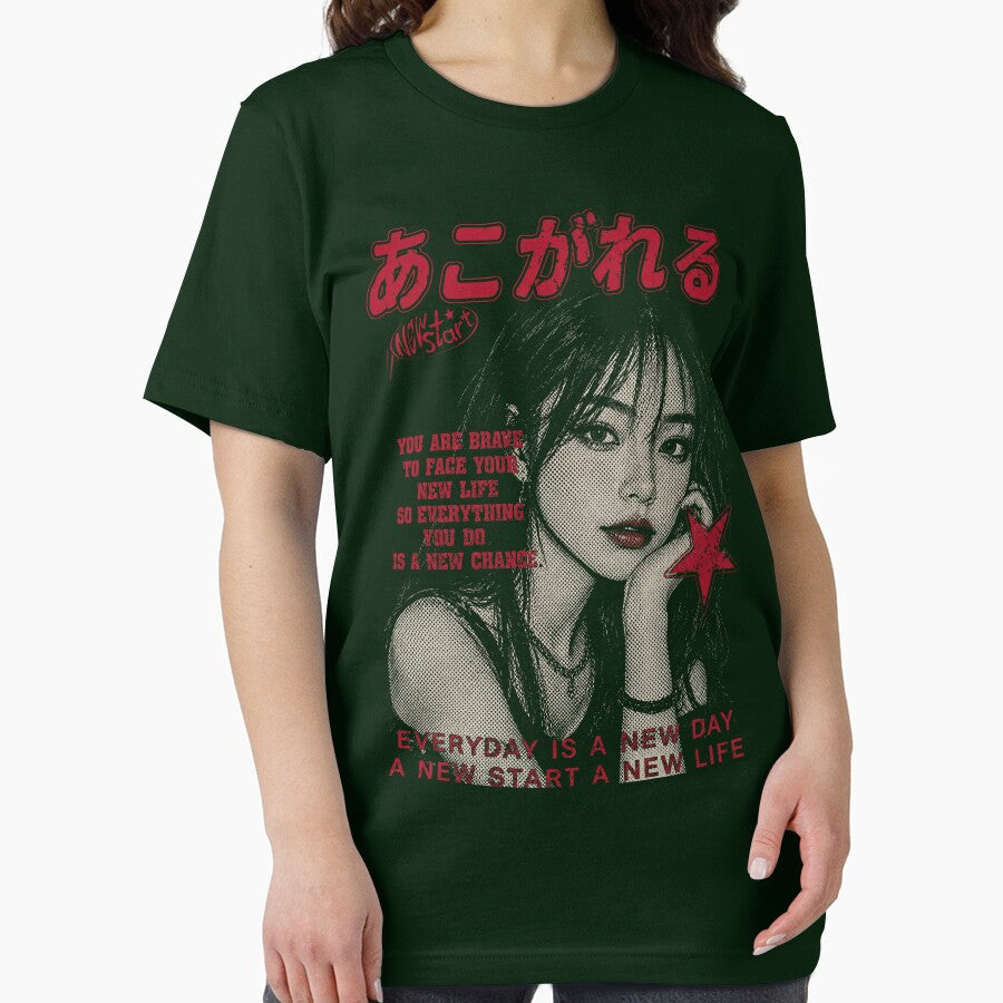 Y2K Anime Girl Vintage Streetwear T-Shirt | New Start Aesthetic Graphic Tee by samboxin