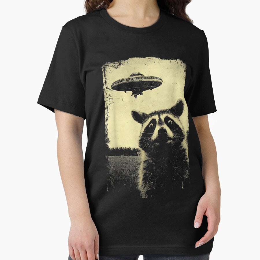 Funny Raccoon UFO Selfie by Merch Madness