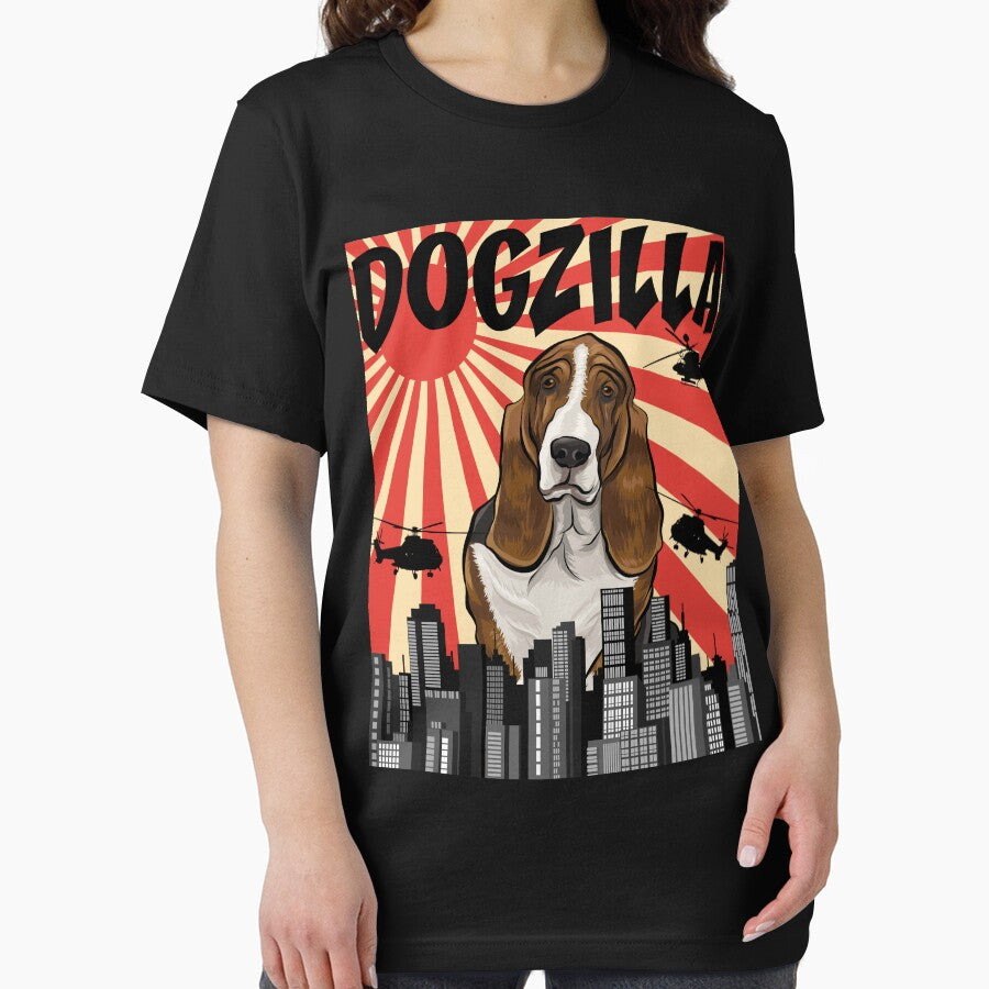 Funny Retro Japanese Dogzilla Basset Hound by Fair-Tees
