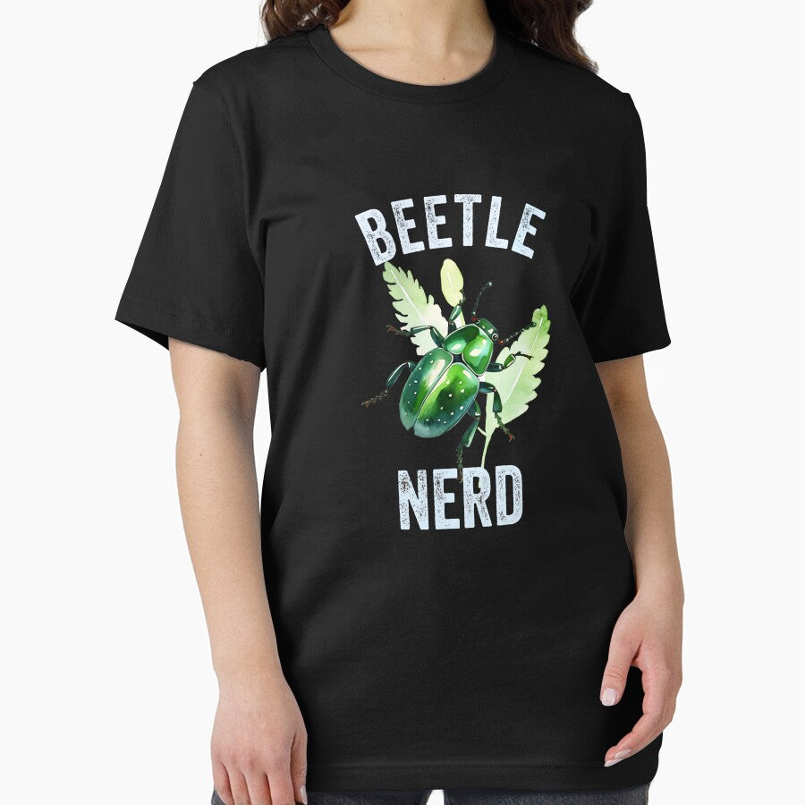 Beetle Nerd Colorful Green Watercolor Beetle on Leaves by Zurickdesigns